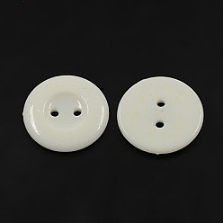 White Acrylic Sewing Buttons for Costume Design, Plastic Shirt Buttons, 2-Hole, Dyed, Flat Round, White, 15x2mm, Hole: 1mm