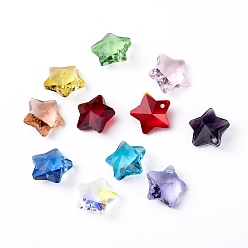 Mixed Color Transparent Glass Pendants, Faceted, Star Charms, Mixed Color, 13x13.5x7mm, Hole: 1mm