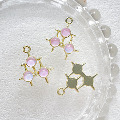 Pearl Pink Alloy Resin Pendants, Triple Star Charms, Golden, Pearl Pink, 19x17mm