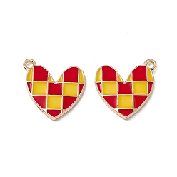 Red Alloy Enamel Pendants, Golden, Heart with Tartan Pattern Charm, Red, 20.5x18x2.5mm, Hole: 1.8mm
