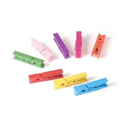 Mixed Color Natural Wooden Craft Pegs Clips, Clothespins, Craft Photo Clips, Mixed Color, 45.5x10x9mm