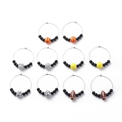 Mixed Color Sport Theme Acrylic Round Beaded Hoop Earrings, 316 Surgical Stainless Steel Jewelry for Women, Mixed Color, 40mm, Pin: 0.7mm