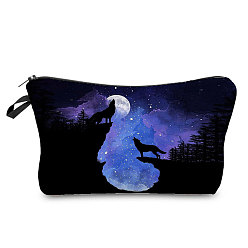 Луна Кошелек на руку из полиэстера, изменить кошелек для женщин, с ремнем для сумки, прямоугольник с узором волка, луна, 22x13.5 см