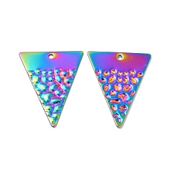 Rainbow Color Ion Plating(IP) 
304 Stainless Steel Pendants, Triangle Charm, Rainbow Color, 28.5x23x1.5mm, Hole: 1.6mm