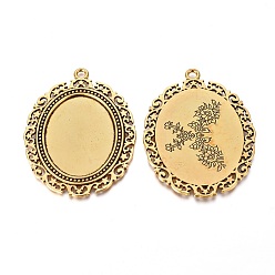 Antique Golden Tibetan Style Pendant Cabochon Settings, DIY Findings for Jewelry Making, Lead Free & Cadmium Free, Oval, Antique Golden, 61x48x2mm, Tray: 40x30mm, Hole: 2mm