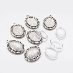 Plata Antigua Decisiones colgante bricolaje, con ajustes de cabujón de aleación de estilo tibetano y cabujones de vidrio, oval, plata antigua, 37x26x2 mm, agujero: 3 mm, Bandeja: 25x18 mm