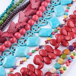 Mixed Color Synthetic Turquoise Beads Strands, Dyed, Mixed Shape, Mixed Color, 6~30x6~40x3~17.5mm, Hole: 1~2.5mm, about 10~70pcs/strand, 15 inch~16.1 inch(38~41cm)