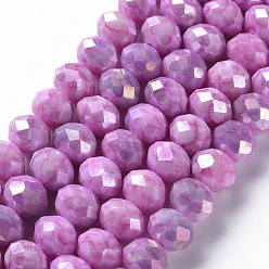 Orchid Opaque Baking Painted Glass Beads Strands, Faceted, Rondelle, Orchid, 10x8mm, Hole: 1.5mm, about 63pcs/strand, 21.06 inch~21.26 inch(53.5~54cm)
