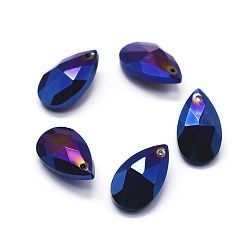 Bleu Pendentifs en verre à facettes, larme, bleu, 22x13x8.5mm, Trou: 1mm