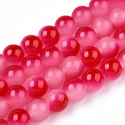 Crimson Baking Painted Imitation Jade Glass Round Bead Strands, Two Tone, Crimson, 6~6.5mm, Hole: 1mm, about 138~141pcs/strand, 30.71~31.10 inch(78~79cm)