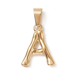 Letter A 304 Stainless Steel Pendants, Bamboo Style, Letter, Golden Color, Letter.A, 18.5x15x3mm, Hole: 3x7mm