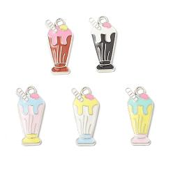 Mixed Color Alloy Enamel Pendants, Ice Cream Charm, Platinum, Mixed Color, 23.5x11x2.5mm, Hole: 2mm