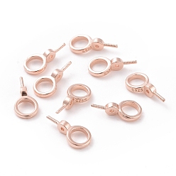 Oro Rosa 925 fianzas de clavija de ojo de tornillo de plata esterlina, anillo, para los abalorios de medio-perforado, oro rosa, 12x6x3 mm, agujero: 4 mm, pin: 0.7 mm