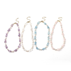 Pierre Mélangete 4 pcs 4 ensemble de colliers de perles et de perles de pierres précieuses mélangées naturelles de style pcs pour les femmes, 15.35 pouce (39 cm), 1 pc / style