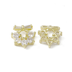 Light Gold Brass Pave Clear Cubic Zirconia Cabochons, Nail Art Decoration Accessories, with Glass Rhinestone, Wreath, Light Gold, 10x10.5x2.5mm