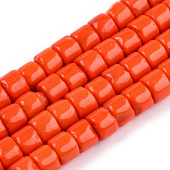 Orange Red Opaque Solid Glass Bead Strands, Column, Orange Red, 5~5.5x4~4.5mm, Hole: 1.4mm, about 95~99pcs/strand, 15.28 inch~39.3 inch(38.8~39.3cm)