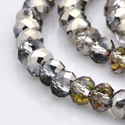 Silver Plated Half Plated Faceted Rondelle Electroplate Glass Beads Strands, Silver Plated, 4x3mm, Hole: 1mm, about 120pcs/strand, 16 inch