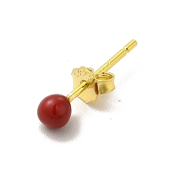 Red Enamel Round Ball Stud Earrings, Golden 925 Sterling Silver Jewelry for Women, Red, 14.5x3mm, Pin: 0.8mm