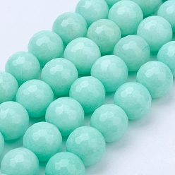 Aquamarine Natural Malaysia Jade Bead Strands, Dyed, Faceted, Round, Aquamarine, 8mm, Hole: 1mm, about 46pcs/strand, 14.5 inch(36.83cm)