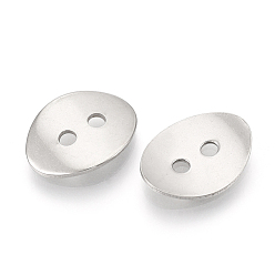 Couleur Acier Inoxydable 201 boutons en acier inoxydable, 2-trou, ovale, couleur inox, 14x11x2mm, Trou: 1.8mm