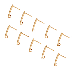 Golden 304 Stainless Steel Stud Earring Findings, with Loop, Golden, 15x3x1mm, Hole: 2mm, Pin: 0.8mm