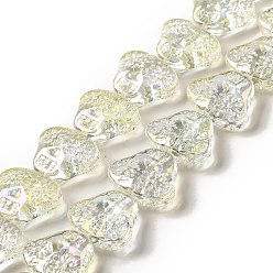 Jaune Clair Transparentes perles de verre de galvanoplastie brins, arc-en-ciel plaqué, tête crâne, jaune clair, 16x19x7mm, Trou: 1.2mm, Environ 40 pcs/chapelet, 24.57 pouce (62.4 cm)