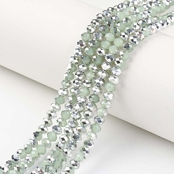 Vert Pâle Perles en verre electroplate, jade d'imitation, demi-argenté, facette, rondelle, vert pale, 4x3mm, Trou: 0.4mm, Environ 130 pcs/chapelet, 16.54 pouce (42 cm)