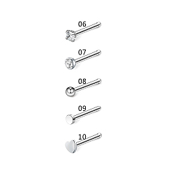 Stainless Steel Color Clear Cubic Zirconia Nose Studs, 316 Surgical Stainless Steel Nose Bone Rings, Piercing Jewelry for Women, Stainless Steel Color, 10mm, 5 Styles, 1Pc/style, 5Pcs