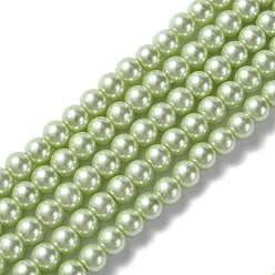 Honeydew Eco-Friendly Dyed Glass Pearl Beads Strands, Grade A, Round, Cotton Cord Threaded, Honeydew, 6mm, Hole: 1.2~1.5mm, about 70pcs/strand, 15.7 inch