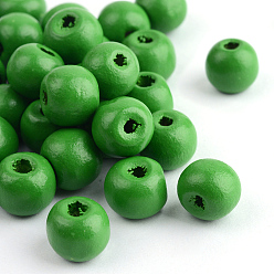 Green Dyed Natural Wood Beads, Round, Green, 8x7mm, Hole: 3mm, about 6000pcs/1000g