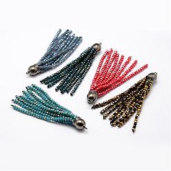 Mixed Color Electroplate Faceted Glass Bead Tassel Big Pendants, with Brass Findings, Mixed Color, 71x9mm, Hole: 1.5mm