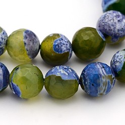 Olive Natural Weathered Agate Faceted Round Beads Strands, Dyed, Olive, 8mm, Hole: 1mm, about 47pcs/strand, 15 inch