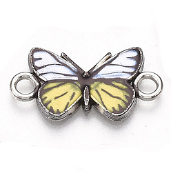 Champagne Yellow Printed Alloy Connector Charms, with Enamel, Butterfly Link, Cadmium Free & Lead Free, Platinum, Champagne Yellow, 12x23x2mm, Hole: 2.5mm