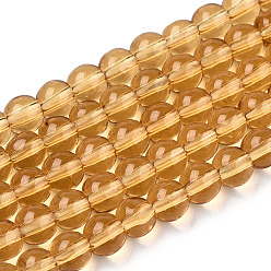Verge D'or Chapelets de perles en verre transparentes  , ronde, verge d'or, 4~4.5mm, Trou: 0.8mm, Environ 97~99 pcs/chapelet, 14.76 pouces ~ 14.96 pouces (37.5~38 cm)