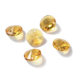 Gold Glass Charms, Faceted, Cone, Gold, 14x7mm, Hole: 1mm