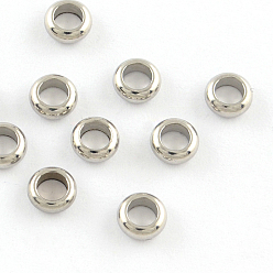 Couleur Acier Inoxydable 201 perles d'espacement en acier inoxydable, couleur inox, 5x2mm, Trou: 3mm
