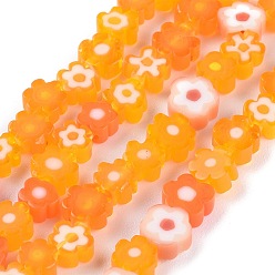 Naranja Hilos de perlas de vidrio millefiori artesanal, flor, naranja, 4~7.2x2.6 mm, agujero: 1 mm, sobre 60~69 unidades / cadena, 16 pulgada (40 cm)