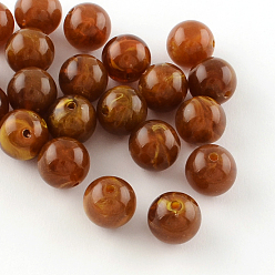 Brun Saddle Perles acryliques de pierres précieuses imitation ronde, selle marron, 8mm, trou: 2 mm, environ 1700 pcs / 500 g