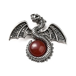 Carnelian Natural Carnelian Big Pendants, Dragon Charms, with Rack Plating Antique Silver Tone Alloy Findings, Cadmium Free & Lead Free, 49x56x12mm, Hole: 6~6.5mm