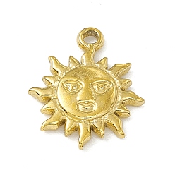 Oro 304 colgantes de acero inoxidable, charm sol con rostro humano, dorado, 17.5x15x2.5 mm, agujero: 1.6 mm