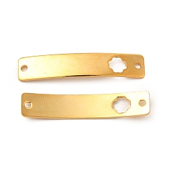 Trébol 201 colgantes de conector de acero inoxidable, real 24 k chapado en oro, enlaces rectangulares curvos, patrón de trébol, 30x6x0.8 mm, agujero: 1.4 mm