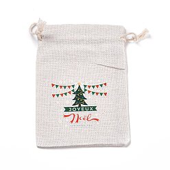 Árbol de Navidad Bolsas de almacenamiento de tela de algodón de navidad, rectángulo mochilas de cuerdas, para bolsas de regalo de dulces, Modelo del árbol de navidad, 13.8x10x0.1 cm