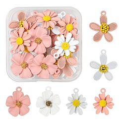 Mixed Color 24Pcs 6 Style Spray Painted Alloy Pendants, Flower/Daisy & Flower, Mixed Color, 20.5~25x16.5~22x4~6mm, Hole: 1.8~2mm, 4pcs/style