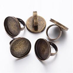 Античная Бронза Латунные кольца хвостовиков, латунная фурнитура платформы для кольца, для изготовления ювелирных изделий, регулируемый, античная бронза, 17 mm , лоток: 25 mm