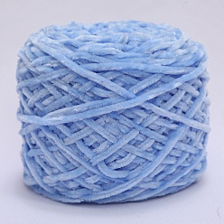 Bleu Ciel Clair Fil de laine chenille, fils à tricoter à la main en coton velours, pour bébé chandail écharpe tissu couture artisanat, lumière bleu ciel, 3mm, 90~100g/écheveau