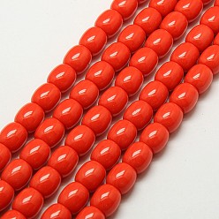 Rouge Orange Imitation ambre tambour de résine perles brins pour la fabrication de bijoux bouddhiste, rouge-orange, 12x12mm, Trou: 2mm, Environ 34 pcs/chapelet, 15.5 pouce