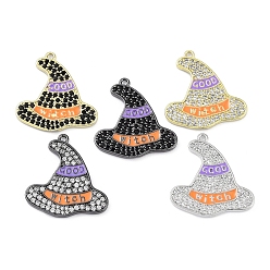 Mixed Color Rack Plating Brass Cubic Zirconia Pendants, Enamel, Lead Free & Cadmium Free, Long-Lasting, Hat Charm, Mixed Color, 22.5x21.5x2mm, Hole: 1.2mm