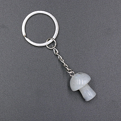 Labradorite Porte-clés naturel de champignon de labradorite, avec les accessoires en fer, 7.5x2.5 cm