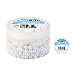 Blanco Cuentas redondas de perlas de vidrio teñidas ecológicas, blanco, 6 mm, agujero: 1.2~1.5 mm, sobre 400 unidades / caja
