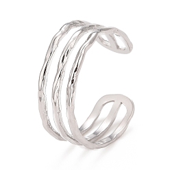 Stainless Steel Color 304 Stainless Steel Triple Line Open Cuff Ring for Women, Stainless Steel Color, US Size 9(18.9mm)